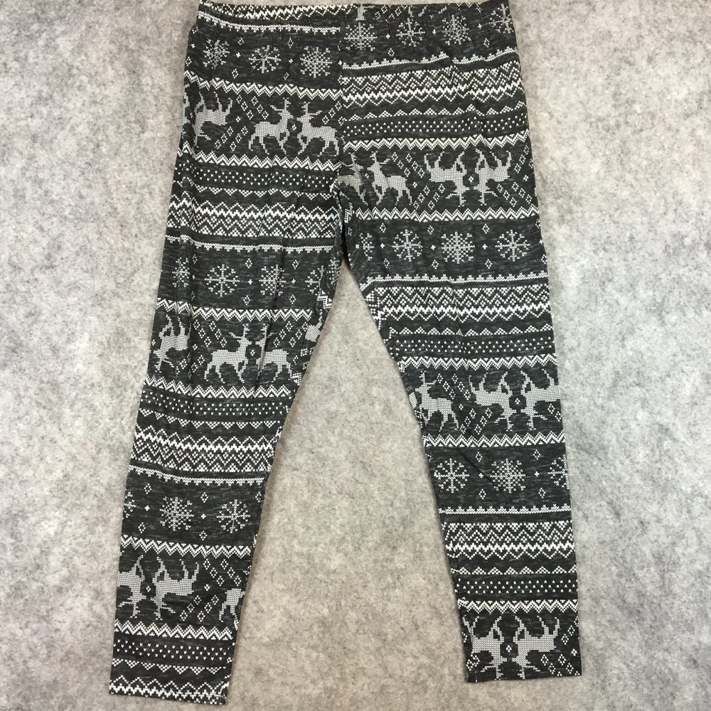 No Boundaires Leggings XXXL 21 Christmas Snowflake Reindeer Print Black White